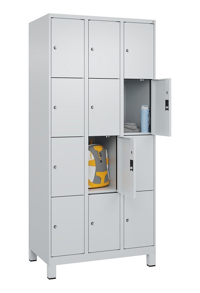 C+P Schließfachschrank Evolo PLUS, mit Füßen, 12 Fächer, 1950x900x500mm, 7035/7, Frontfarbe RAL 7035 Lichtgrau, 049010-304 S10013