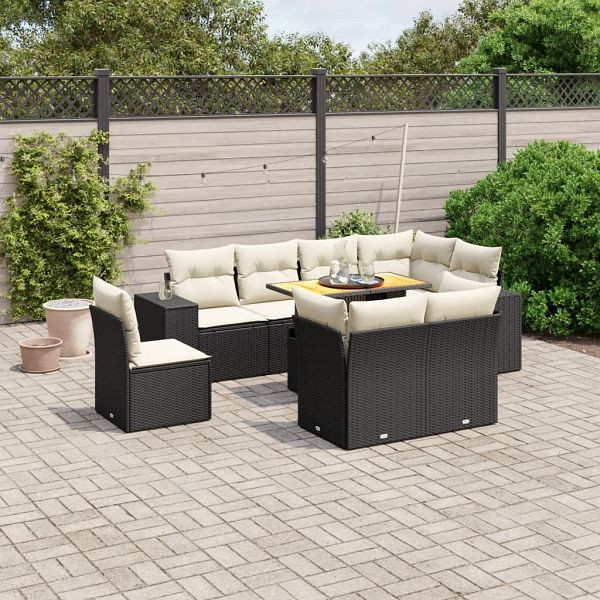 vidaXL 9-teilig Garten-Sofagarnitur mit Kissen Schwarz Poly Rattan, 3272729