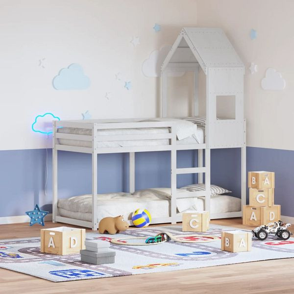 vidaXL Etagenbett mit Dach Weiß 75x190 cm Massivholz Kiefer, 3282008