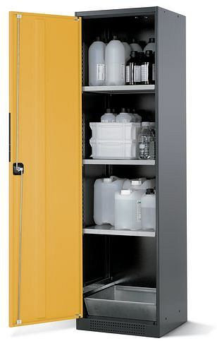 asecos Chemikalienschrank Systema CS-53L, Korpus anthrazit, gelb, 3 Einlegeböden und Bodenwanne, 202567
