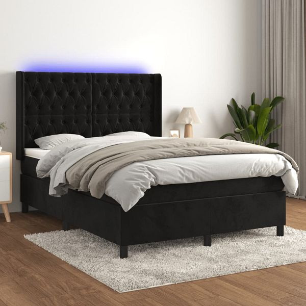 vidaXL Boxspringbett mit Matratze & LED Schwarz 140x200 cm Samt, 3139747