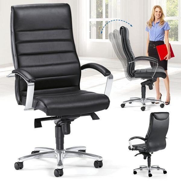 Deskin Managementsessel KOSMO - Echtleder, Fußkreuz verchromt, Bezug Echtleder, Farbe schwarz, 222525