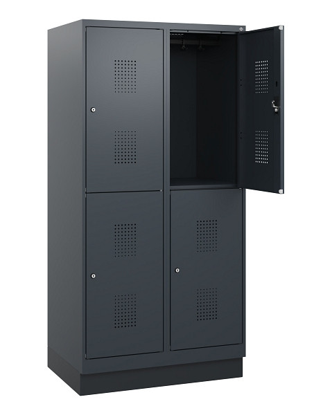 C+P Doppelstöckiger Spind Evolo PLUS, Sockel, 4 Fächer, 1630x800x500mm, 7016/701, Zylinderschloss, 0493205-22 S10043