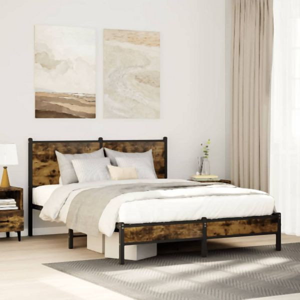 vidaXL Metallbett ohne Matratze Räuchereiche 140x200 cm, 4007815