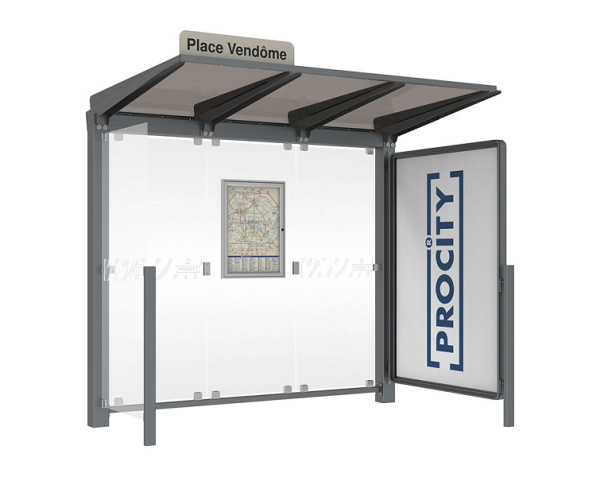 Procity Wartehalle Venedig - Mit Schaukasten 2000 Und Seitenverkleidung - Led, Farbe RAL 3004, Maße: Breite 2500 x Höhe 2422 x Tiefe 1520 mm, 529652L.3004