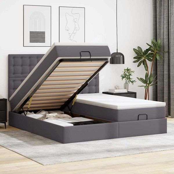 vidaXL Ottoman-Bett mit Matratzen Grau 180x200 cm Kunstleder, 3313657