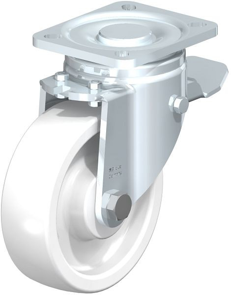 Blickle LH-SPO 125G-1-ST Stahlblech-Lenkrolle, Schwerlast-Ausführung, mit Anschraubplatte & Feststeller, Polyamid, Weiß, 278986