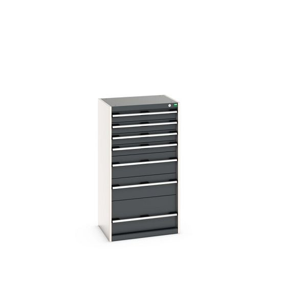 bott cubio Schubladenschrank bestückt, mit 7 Schubladen, BxTxH: 650x525x1200mm, RAL 7035/7016, Anthrazitgrau, 40011063.19V