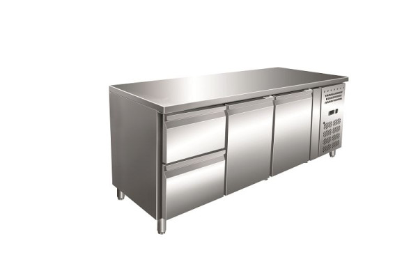 Gastro-Inox Edelstahl GN Kühltisch mit 2 Türen und 2 Schubladen, Umluftkühlung, 202.233
