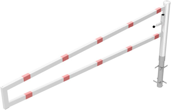 Schake Drehbare Wegesperre, zum Einbetonieren, feuerverzinkt und weiß beschichtet, Gesamtbreite: 3000 mm, für Vorhangschloss, 4013_30VB