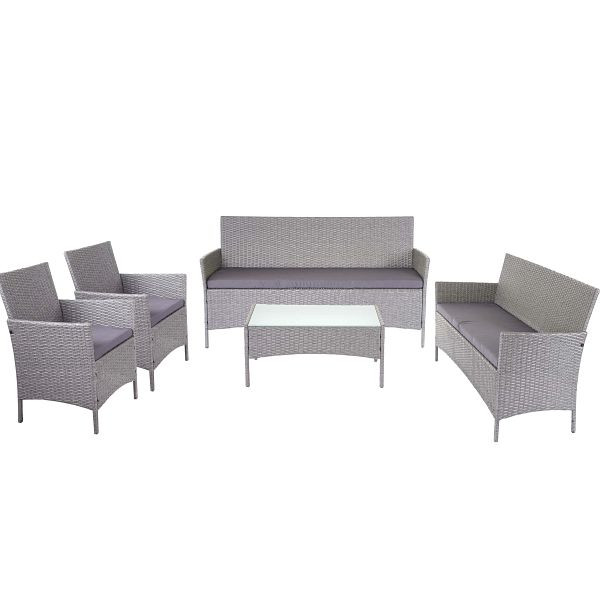 Mendler 3-2-1-1 Poly-Rattan Garten-Garnitur Halden, Lounge-Set Sitzgruppe Sofa, grau, Kissen anthrazit, 64302+64281+64286+64309