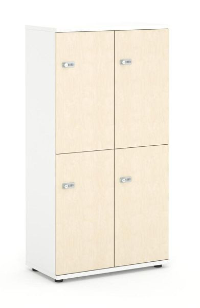 Deskin Schließfachschrank OFFICE-LINE, 8 Fächer, 4 Türen, Dekore Korpus Weiß, Türen Ahorn, H 1530 x B 800 x T 420 mm, Zylinderschlösser, 353027