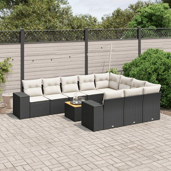 vidaXL 11-teilig Garten-Sofagarnitur mit Kissen Schwarz Poly Rattan, 3257953