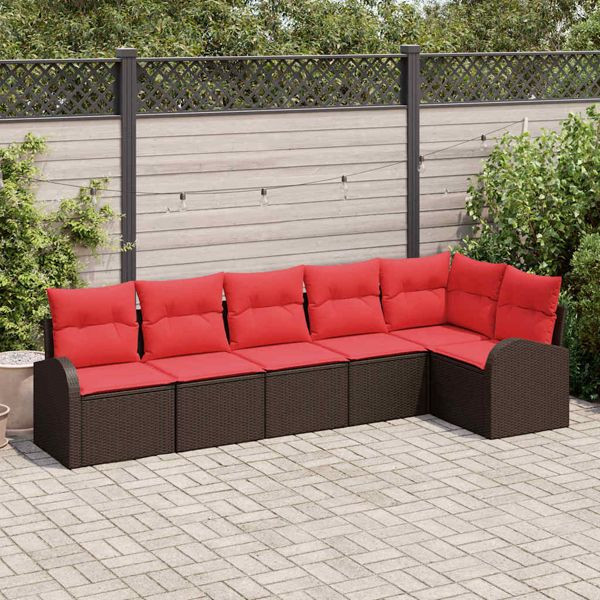 vidaXL Gartensofa-set mit Kissen 6-teilig Braun und Rot Poly-Rattan, 3354733