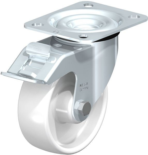 Blickle LE-PPN 100R-FI Stahlblech-Lenkrolle mit Anschraubplatte & Feststeller, Polypropylen, Weiß, 422832