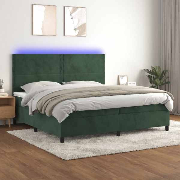 vidaXL Boxspringbett mit Matratze & LED Dunkelgrün 200x200 cm Samt, 3136086