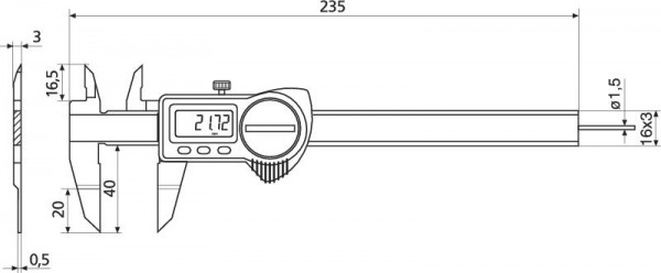 HELIOS PREISSER Digitaler Taschenwellennutenmessschieber, IP 67, Messbereich 150 mm, 1326920