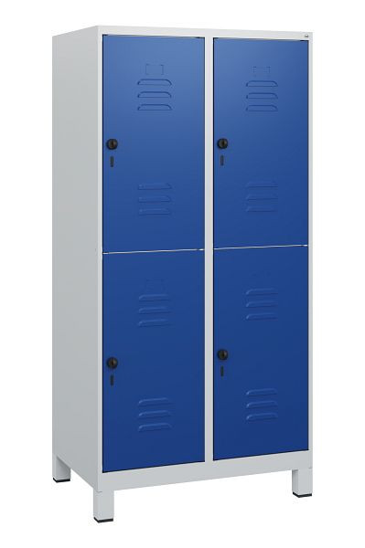 C+P Doppelstöckiger Spind Classic PLUS, Füße, 2 Abteile, 1630x800x500mm, 7035/5010, Drehriegel, 0803105-22 S10003