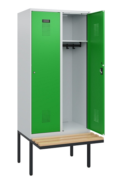C+P Spind Evolo PLUS, 2 Abteile, 1950x800x815mm, 7035/6037, Zylinderschloss, Sitzfläche Holz, 0490405-22 S10038