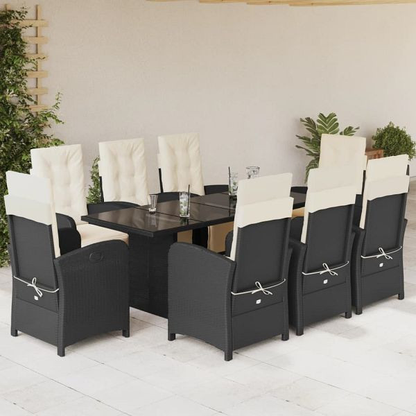 vidaXL 9-teilig Garten-Essgruppe mit Kissen Schwarz Poly Rattan, 3212487