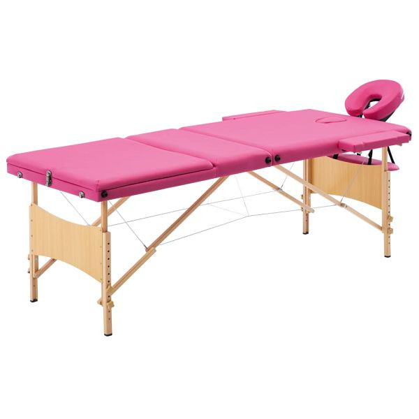 vidaXL Massageliege Klappbar 3-Zonen mit Holzgestell Rosa, 110188