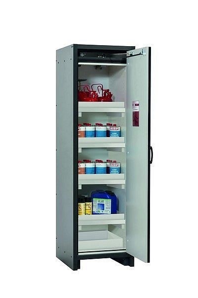 asecos Sicherheitsschrank Q-CLASSIC-30, Q30.195.056.R in enzianblau RAL 5010 mit 4x Wannenboden Standard (Polypropylen), 31007-067-33418