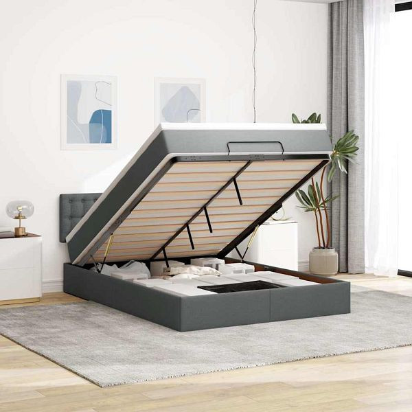 vidaXL Ottomane Bett mit Matratze & LEDs Dunkelgrau 140x190 cm Stoff, 3312472
