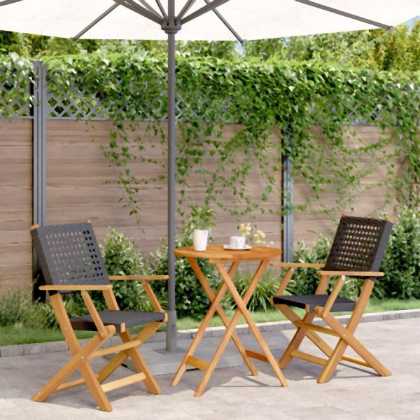 vidaXL 3-tlg. Bistro-Set Schwarz Poly Rattan und Massivholz, 3281790