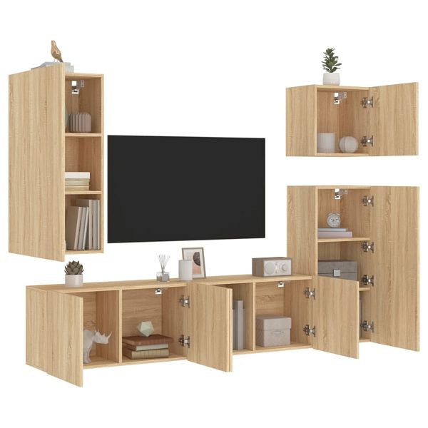 vidaXL 5-tlg. Wohnwand Sonoma-Eiche Holzwerkstoff, 3216448