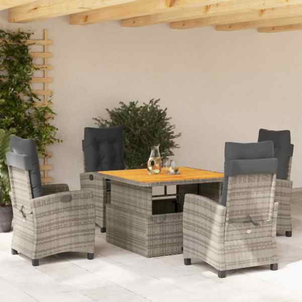 vidaXL 5-tlg. Garten-Essgruppe mit Kissen Grau Poly Rattan, UV-beständig, 3277401