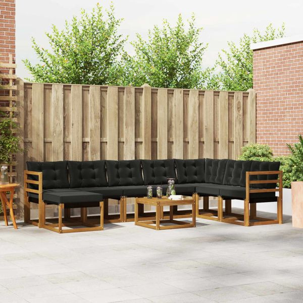 vidaXL Outdoor-Sofagarnitur mit Kissen 9-teilig Natürlich und Schwarz, 3368967