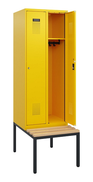 C+P Spind Evolo PLUS, 2 Abteile, 1950x600x815mm, 1023/1023, Zylinderschloss, Sitzfläche Holz, Sitzbank, 0490505-20 S10049