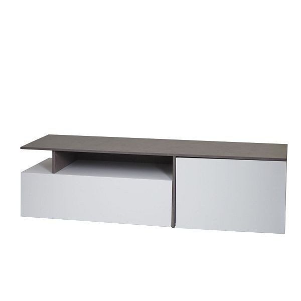 Mendler TV-Rack HWC-L34, Lowboard Fernsehtisch Sideboard TV-Schrank Kommode, Holz 161x40x45cm Staufach, Beton-Optik weiß, 98530+99638