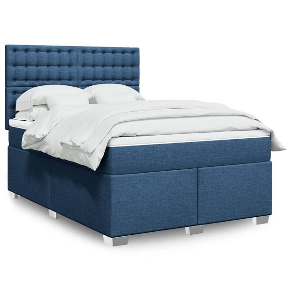 vidaXL Boxspringbett mit Matratze Blau 140x190 cm Stoff, 3292803
