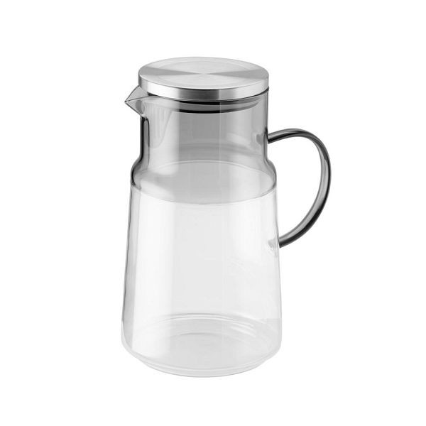 APS Saft- / Wasserkanne - Glas, 2 Liter, Ø 13 cm, Deckel aus 18/8 Edelstahl, 10728