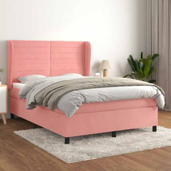 vidaXL Boxspringbett mit Matratze Rosa 140x200 cm Samt, 3129278