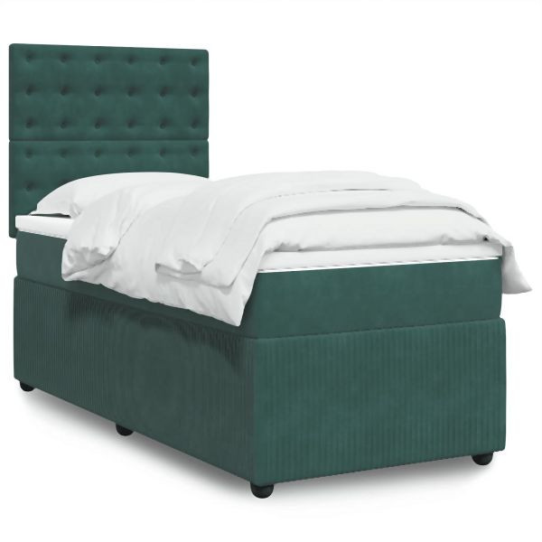 vidaXL Boxspringbett mit Matratze Dunkelgrün 90x190 cm Samt, 3294529