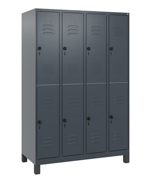 C+P Doppelstöckiger Spind Classic PLUS, Füße, 4 Abteile, 1800x1200x500mm, 7016/7016, Drehriegel, 0803107-40 S10012