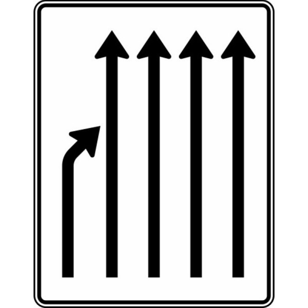 Stein HGS Einengungstafel ohne Gegenverkehr, Einzug links und noch 4 Fahrstreifen Nr. 531-23, RA1/Flachform 2mm, ohne Entfernungsangabe, 1600x1250mm, 531-23-111