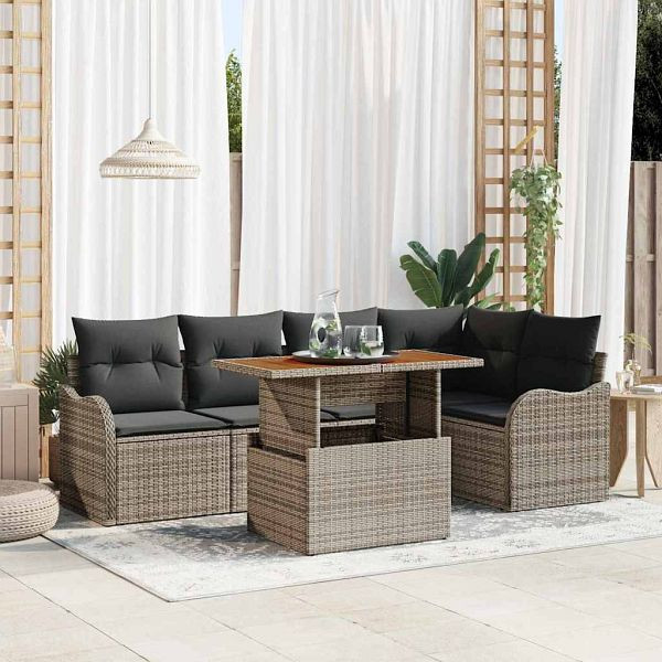 vidaXL Garten-Sofa-Set mit Speicher 6-teilig Grau Poly-Rattan, 3358197