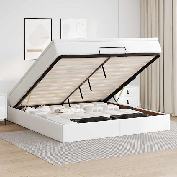 vidaXL Ottoman-Bett mit Matratze Weiß 160x200 cm Kunstleder, 3311047