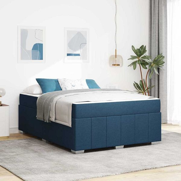 vidaXL Bettgestell mit Matratze Blau 160 x 200 cm Stoff, 3398299