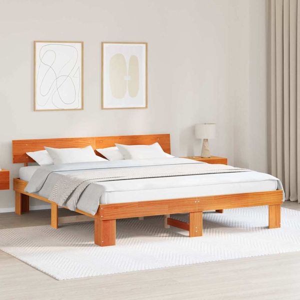 vidaXL Bettgestell Wachsbraun 180 x 200 cm Massivholz Kiefer, 872559