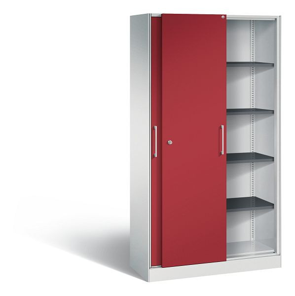 C+P Schiebetürenschrank Asisto, H1980xB1000xT435mm, Farbe: Lichtgrau / Rubinrot, Bügelgriff, 5 OH, 142002-000 S10134