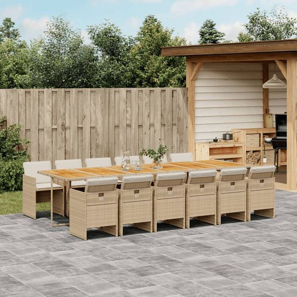 vidaXL 13-teilig Garten-Essgruppe mit Kissen Beige Poly Rattan, 3277719