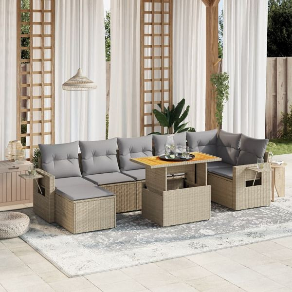 vidaXL 8-tlg. Garten-Sofagarnitur mit Kissen Beige Poly Rattan, 3275712