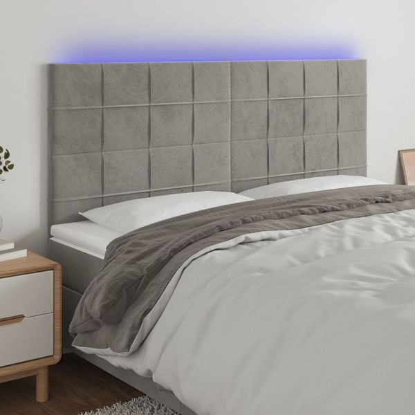 vidaXL LED Kopfteil Hellgrau 200x5x118/128 cm Samt, 3122490