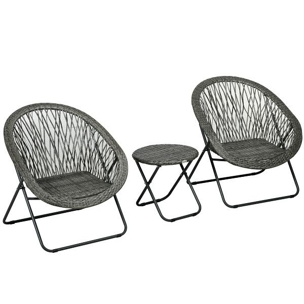 Outsunny Gartenmöbel-Set, 3-teilig, Rattanoptik, 2 Stühle, 1 Tisch, klappbar, Grau, 863-129V00GG