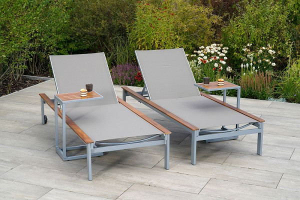 Merxx Naxos Liegen Set 4-teilig, 2 Naxos Liege, 2 Cee Beistelltisch, Alumiuniumgestell mit Textilbespannung und FSC Akazienholz, 50648-309