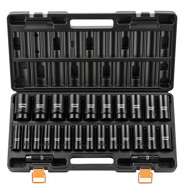 VEVOR Schlagschrauber Nüsse Set 1/2 Zoll, 26-tlg. Sechskant 10–36 mm, Chrom-Vanadium mit Koffer, für Fahrzeugreparaturen, CJTTZJCRVCZ2UU0MY001V0